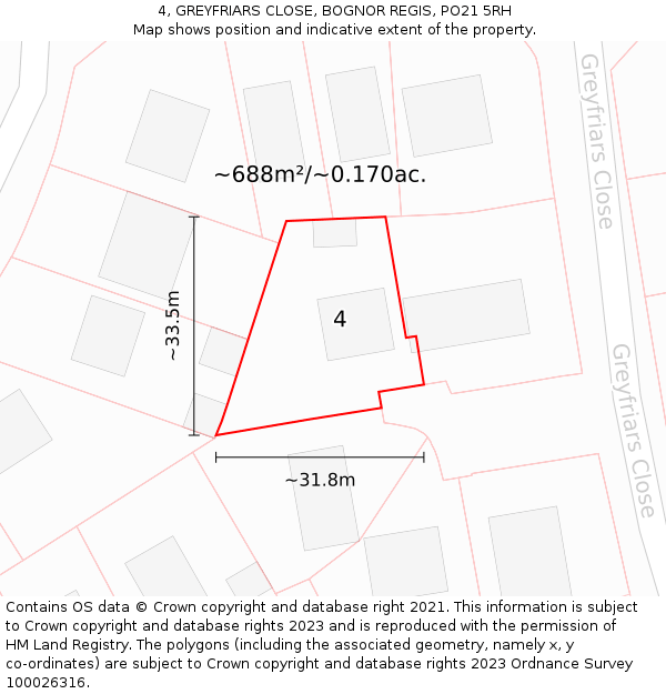 4, GREYFRIARS CLOSE, BOGNOR REGIS, PO21 5RH: Plot and title map