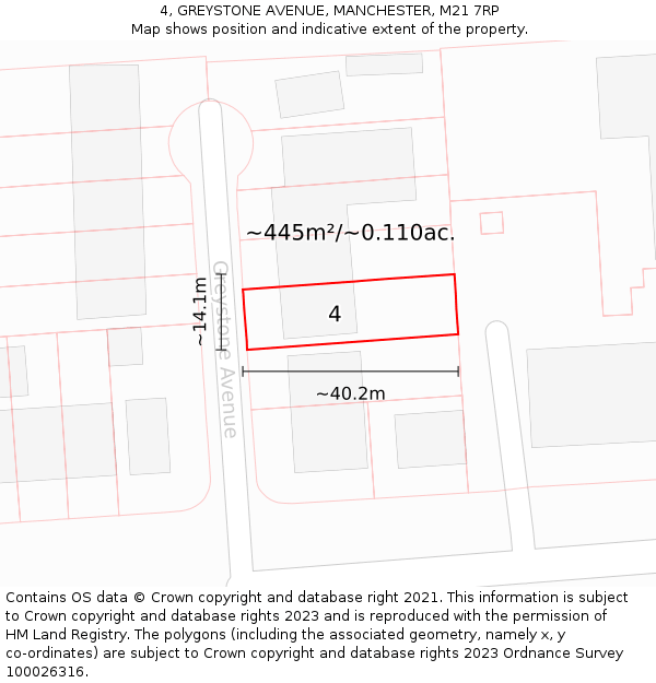 4, GREYSTONE AVENUE, MANCHESTER, M21 7RP: Plot and title map