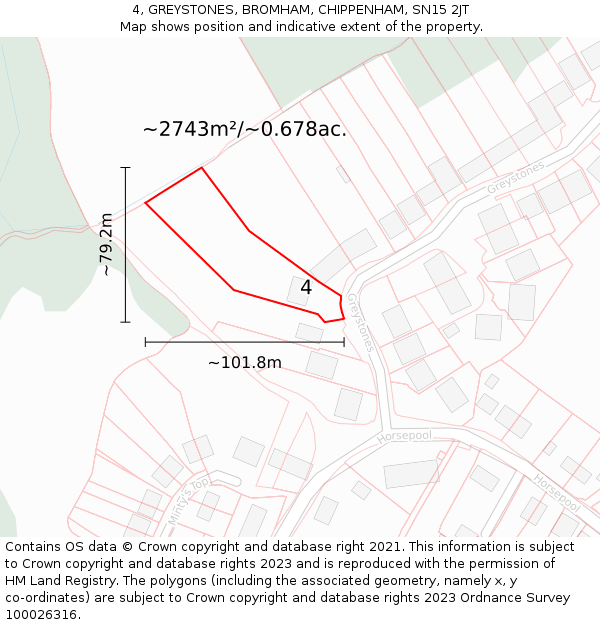4, GREYSTONES, BROMHAM, CHIPPENHAM, SN15 2JT: Plot and title map