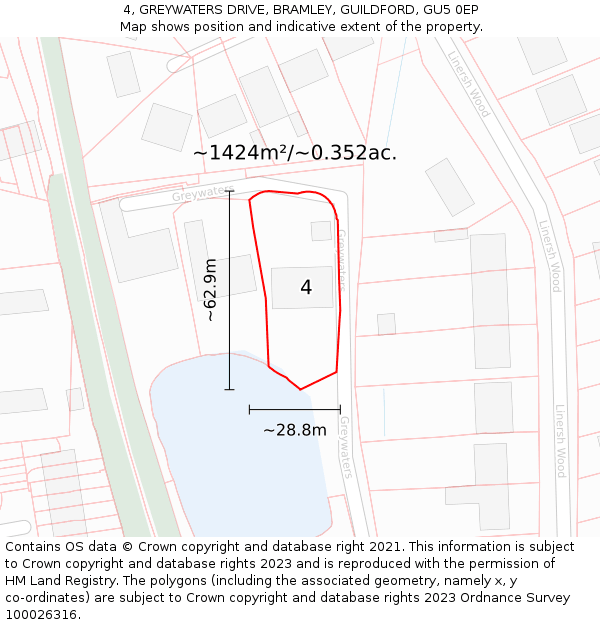 4, GREYWATERS DRIVE, BRAMLEY, GUILDFORD, GU5 0EP: Plot and title map
