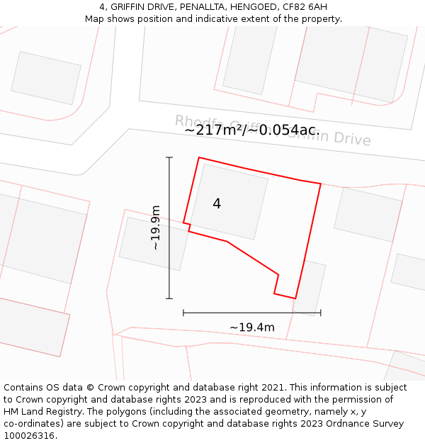 4, GRIFFIN DRIVE, PENALLTA, HENGOED, CF82 6AH: Plot and title map