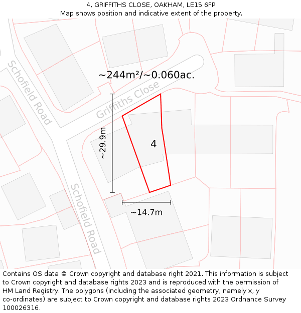 4, GRIFFITHS CLOSE, OAKHAM, LE15 6FP: Plot and title map