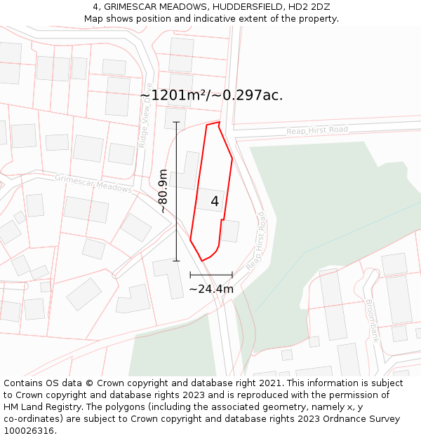 4, GRIMESCAR MEADOWS, HUDDERSFIELD, HD2 2DZ: Plot and title map