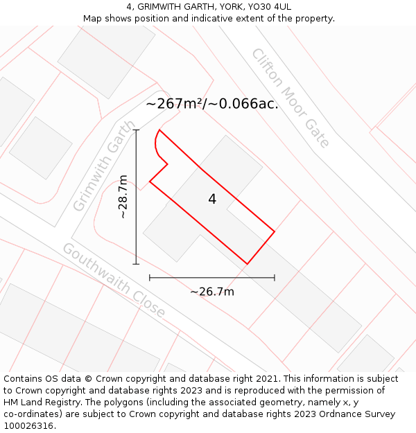 4, GRIMWITH GARTH, YORK, YO30 4UL: Plot and title map