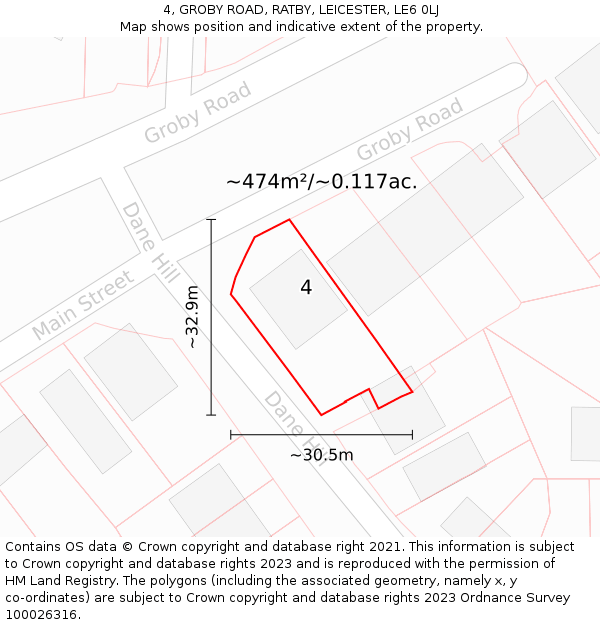 4, GROBY ROAD, RATBY, LEICESTER, LE6 0LJ: Plot and title map