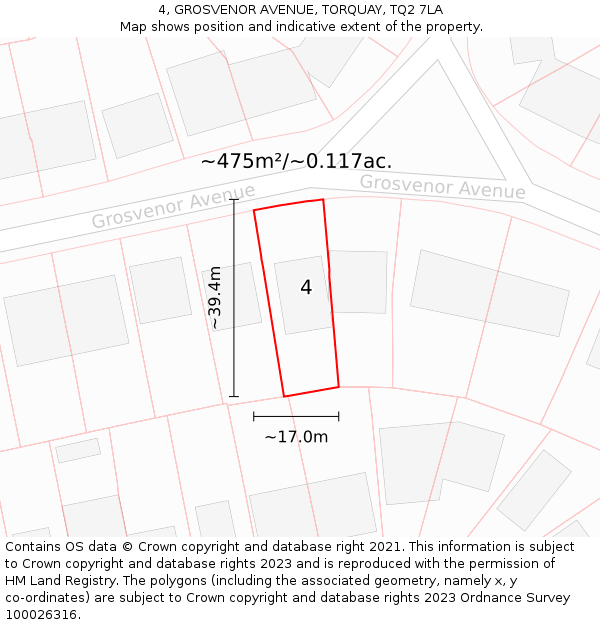 4, GROSVENOR AVENUE, TORQUAY, TQ2 7LA: Plot and title map
