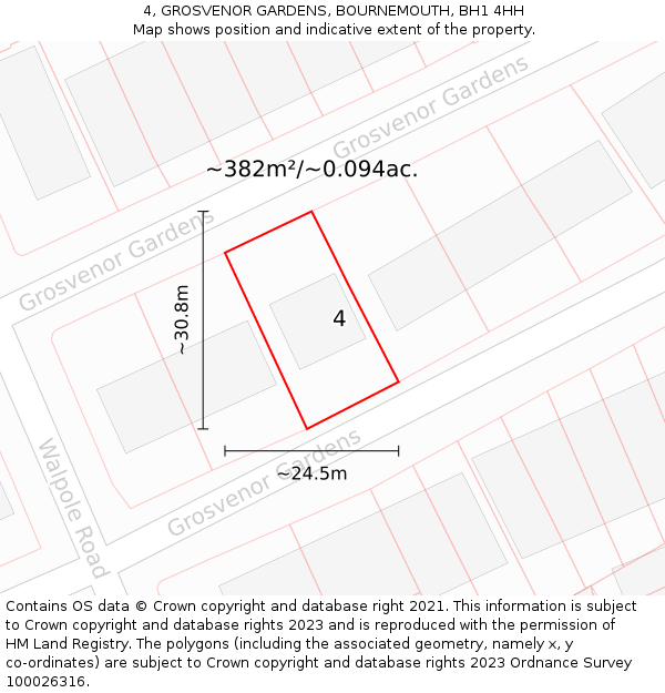 4, GROSVENOR GARDENS, BOURNEMOUTH, BH1 4HH: Plot and title map