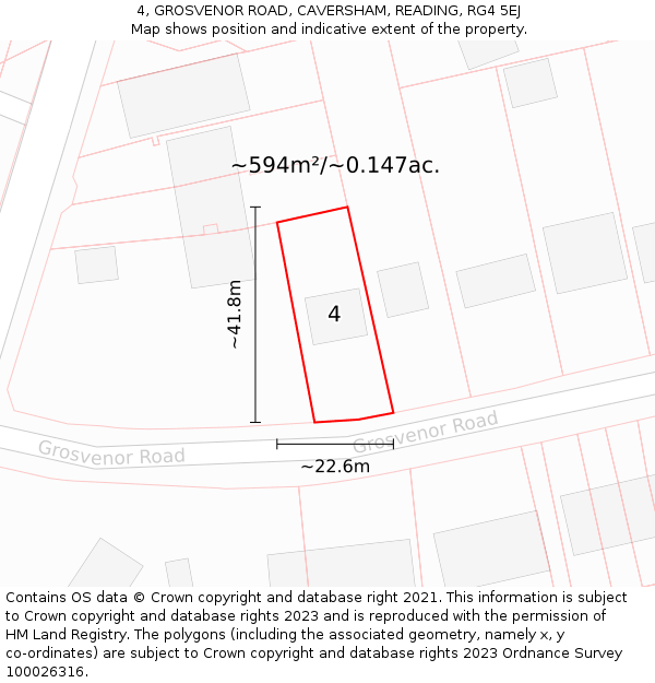 4, GROSVENOR ROAD, CAVERSHAM, READING, RG4 5EJ: Plot and title map