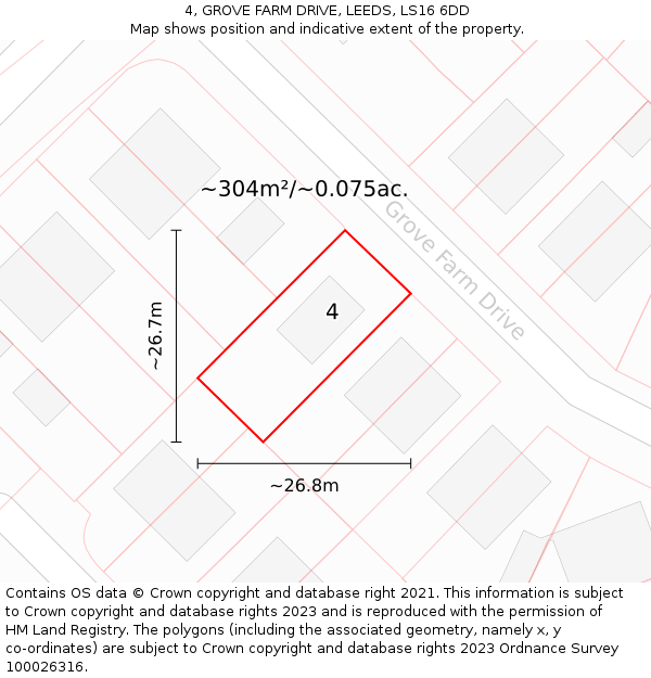 4, GROVE FARM DRIVE, LEEDS, LS16 6DD: Plot and title map