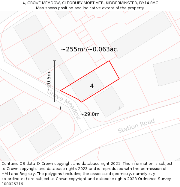 4, GROVE MEADOW, CLEOBURY MORTIMER, KIDDERMINSTER, DY14 8AG: Plot and title map