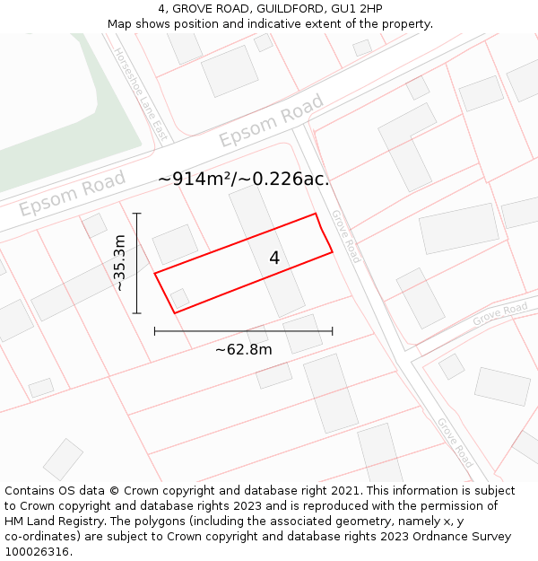 4, GROVE ROAD, GUILDFORD, GU1 2HP: Plot and title map