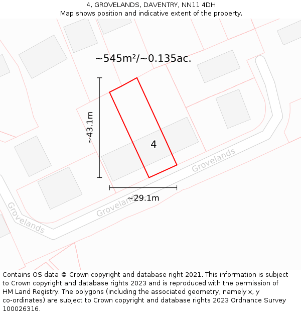 4, GROVELANDS, DAVENTRY, NN11 4DH: Plot and title map