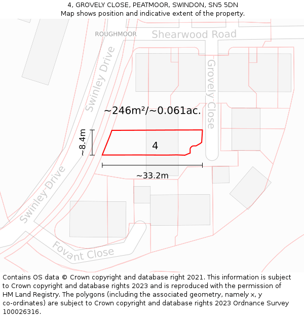 4, GROVELY CLOSE, PEATMOOR, SWINDON, SN5 5DN: Plot and title map
