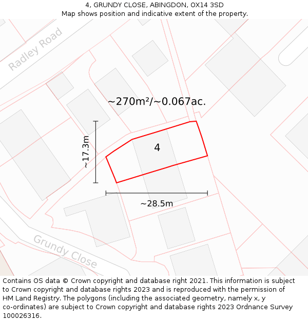 4, GRUNDY CLOSE, ABINGDON, OX14 3SD: Plot and title map