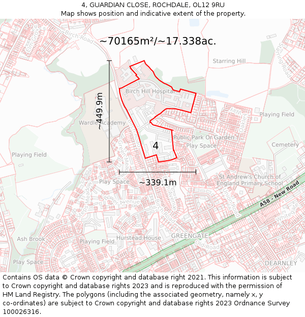 4, GUARDIAN CLOSE, ROCHDALE, OL12 9RU: Plot and title map