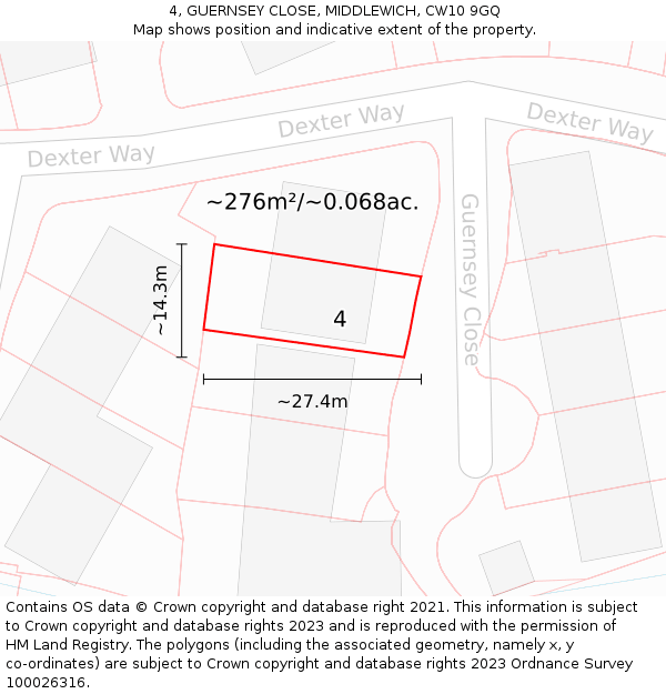 4, GUERNSEY CLOSE, MIDDLEWICH, CW10 9GQ: Plot and title map