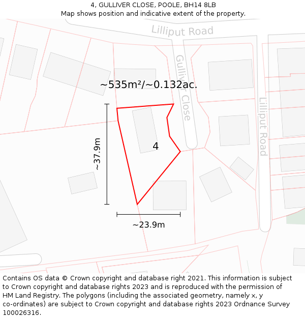 4, GULLIVER CLOSE, POOLE, BH14 8LB: Plot and title map