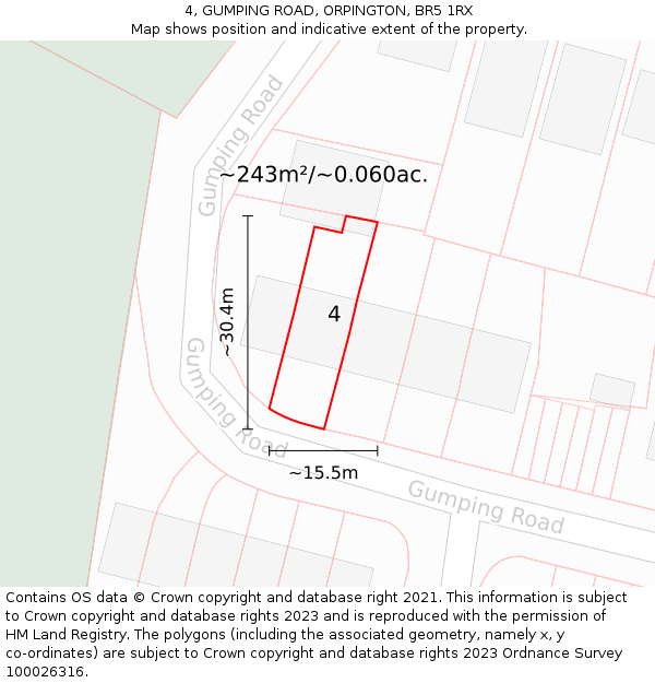 4, GUMPING ROAD, ORPINGTON, BR5 1RX: Plot and title map