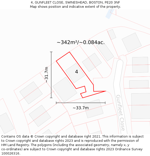 4, GUNFLEET CLOSE, SWINESHEAD, BOSTON, PE20 3NF: Plot and title map