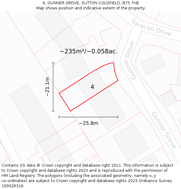 4, GUNNER GROVE, SUTTON COLDFIELD, B75 7HE: Plot and title map