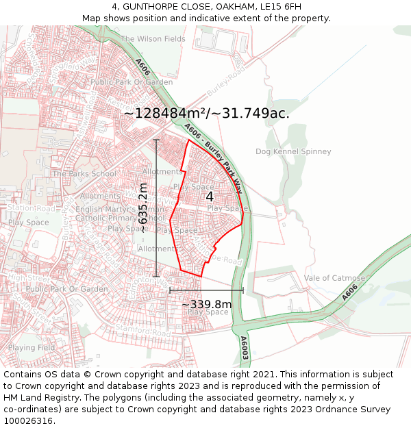 4, GUNTHORPE CLOSE, OAKHAM, LE15 6FH: Plot and title map