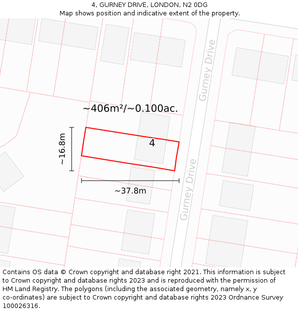 4, GURNEY DRIVE, LONDON, N2 0DG: Plot and title map