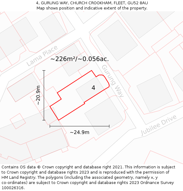 4, GURUNG WAY, CHURCH CROOKHAM, FLEET, GU52 8AU: Plot and title map