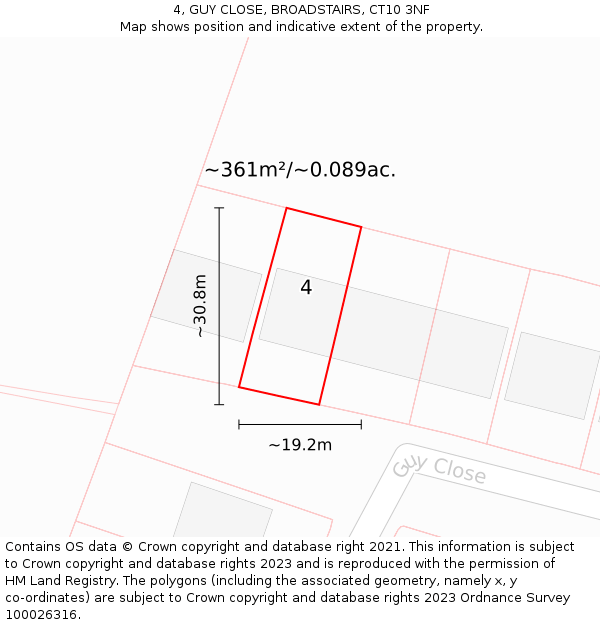 4, GUY CLOSE, BROADSTAIRS, CT10 3NF: Plot and title map