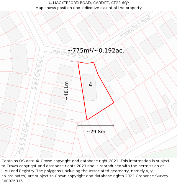 4, HACKERFORD ROAD, CARDIFF, CF23 6QY: Plot and title map