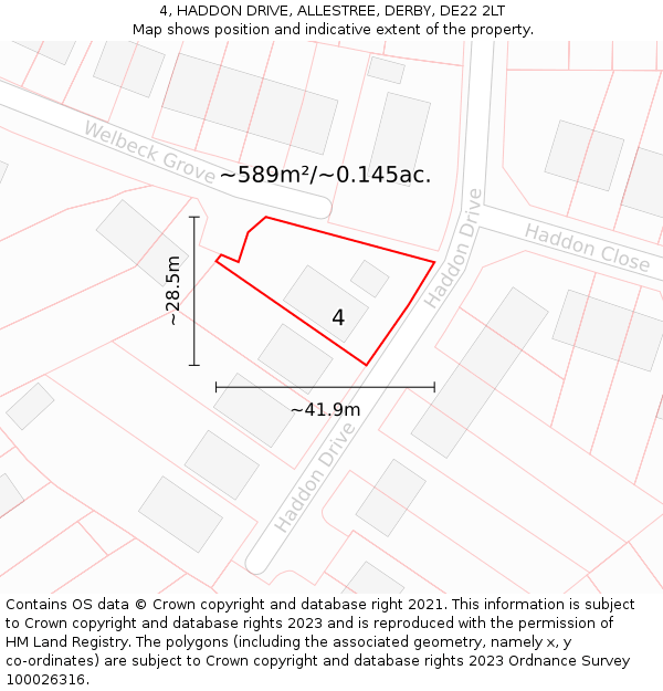 4, HADDON DRIVE, ALLESTREE, DERBY, DE22 2LT: Plot and title map