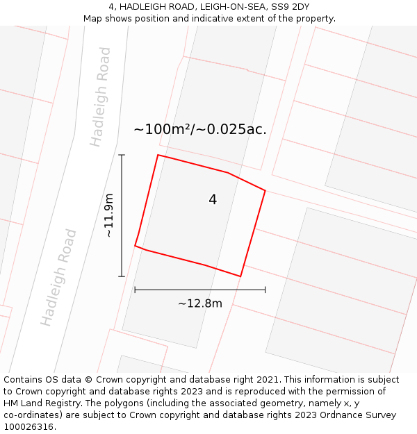 4, HADLEIGH ROAD, LEIGH-ON-SEA, SS9 2DY: Plot and title map