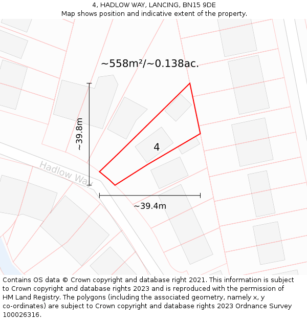 4, HADLOW WAY, LANCING, BN15 9DE: Plot and title map