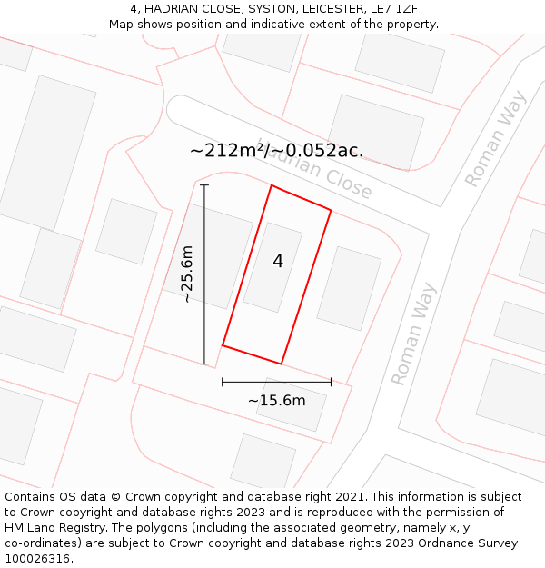 4, HADRIAN CLOSE, SYSTON, LEICESTER, LE7 1ZF: Plot and title map