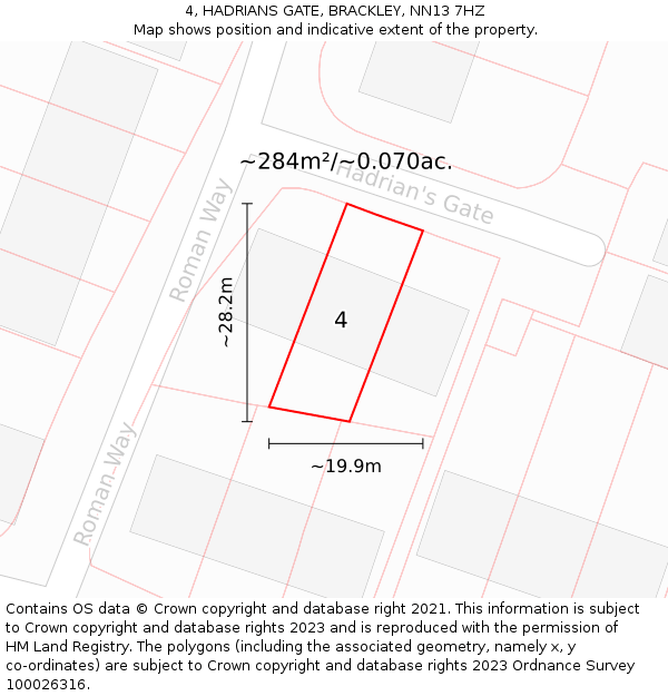 4, HADRIANS GATE, BRACKLEY, NN13 7HZ: Plot and title map