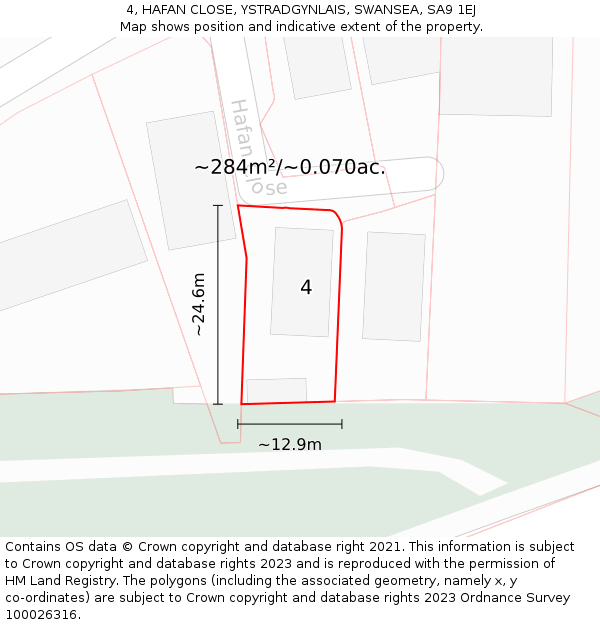 4, HAFAN CLOSE, YSTRADGYNLAIS, SWANSEA, SA9 1EJ: Plot and title map