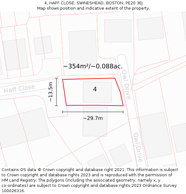 4, HAFF CLOSE, SWINESHEAD, BOSTON, PE20 3EJ: Plot and title map