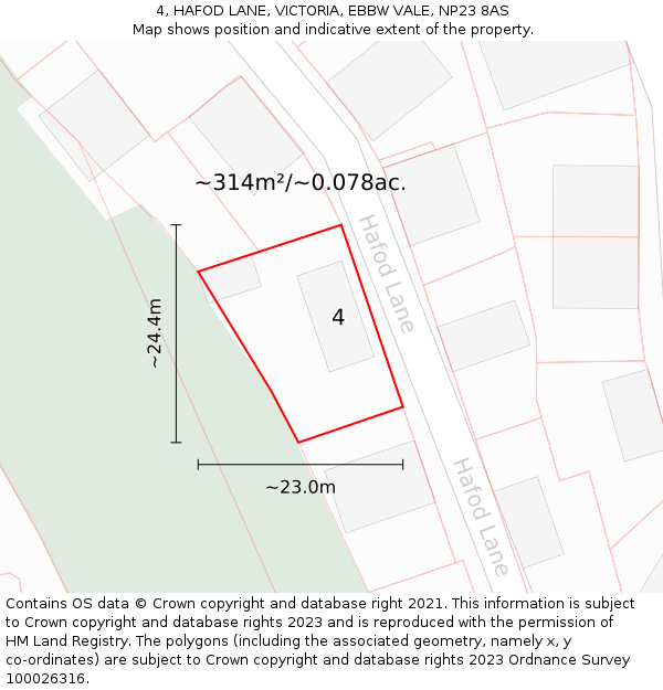 4, HAFOD LANE, VICTORIA, EBBW VALE, NP23 8AS: Plot and title map
