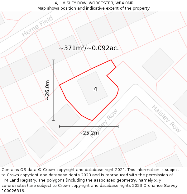 4, HAISLEY ROW, WORCESTER, WR4 0NP: Plot and title map
