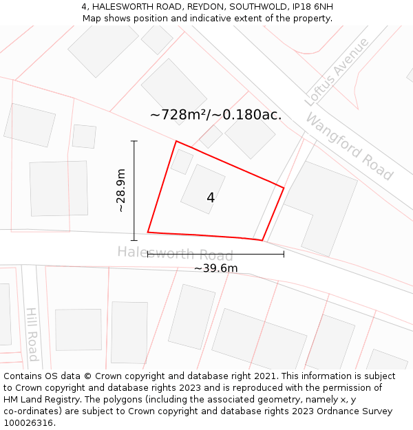 4, HALESWORTH ROAD, REYDON, SOUTHWOLD, IP18 6NH: Plot and title map