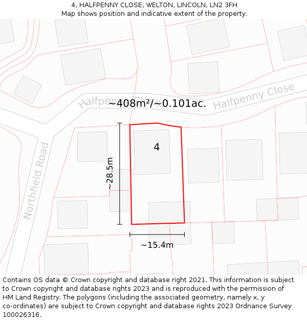 4, HALFPENNY CLOSE, WELTON, LINCOLN, LN2 3FH: Plot and title map