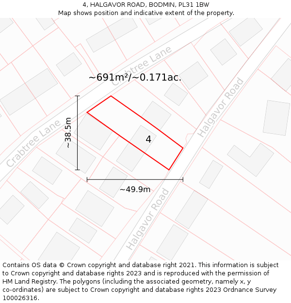 4, HALGAVOR ROAD, BODMIN, PL31 1BW: Plot and title map