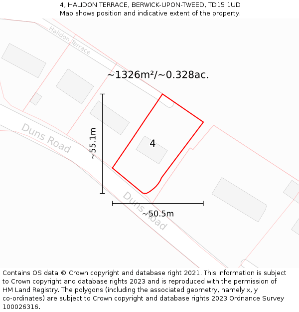 4, HALIDON TERRACE, BERWICK-UPON-TWEED, TD15 1UD: Plot and title map