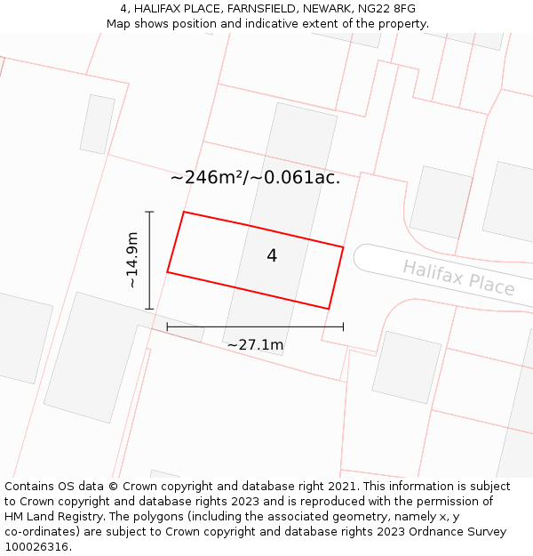 4, HALIFAX PLACE, FARNSFIELD, NEWARK, NG22 8FG: Plot and title map