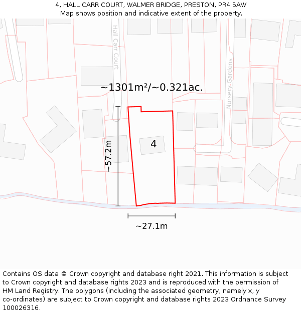 4, HALL CARR COURT, WALMER BRIDGE, PRESTON, PR4 5AW: Plot and title map