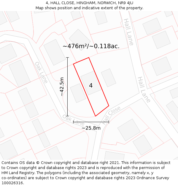 4, HALL CLOSE, HINGHAM, NORWICH, NR9 4JU: Plot and title map