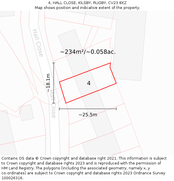 4, HALL CLOSE, KILSBY, RUGBY, CV23 8XZ: Plot and title map