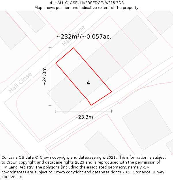 4, HALL CLOSE, LIVERSEDGE, WF15 7DR: Plot and title map