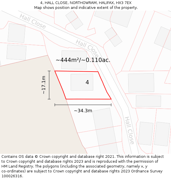 4, HALL CLOSE, NORTHOWRAM, HALIFAX, HX3 7EX: Plot and title map