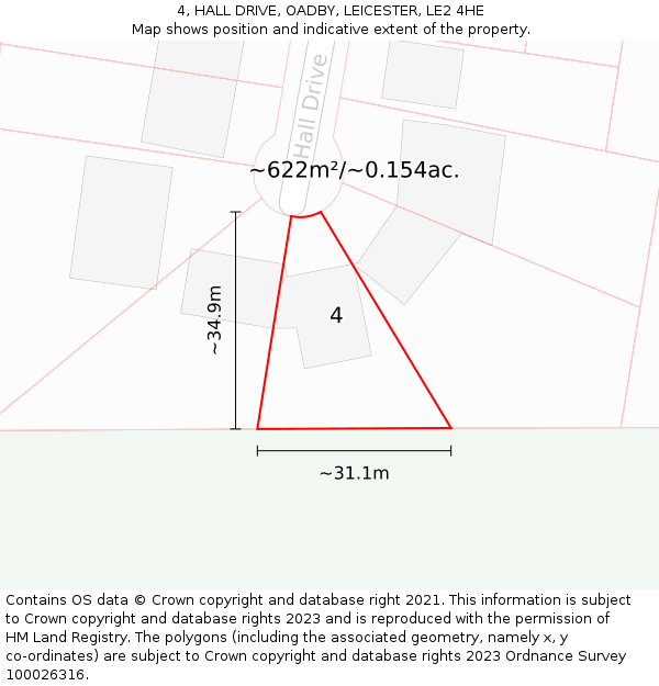 4, HALL DRIVE, OADBY, LEICESTER, LE2 4HE: Plot and title map