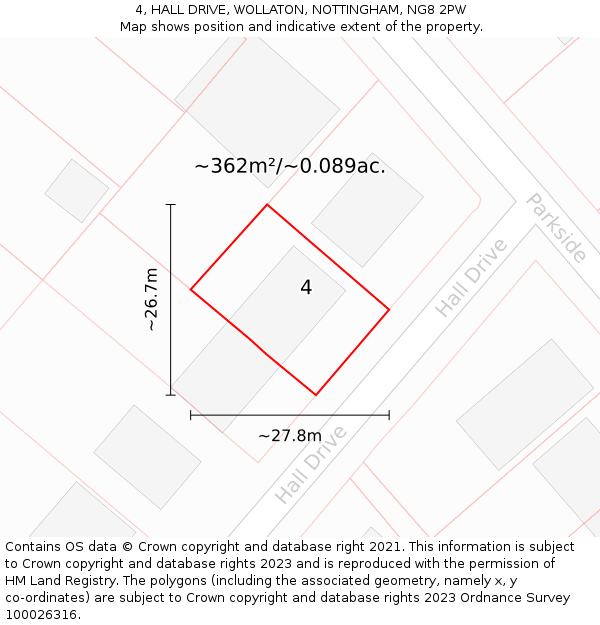 4, HALL DRIVE, WOLLATON, NOTTINGHAM, NG8 2PW: Plot and title map